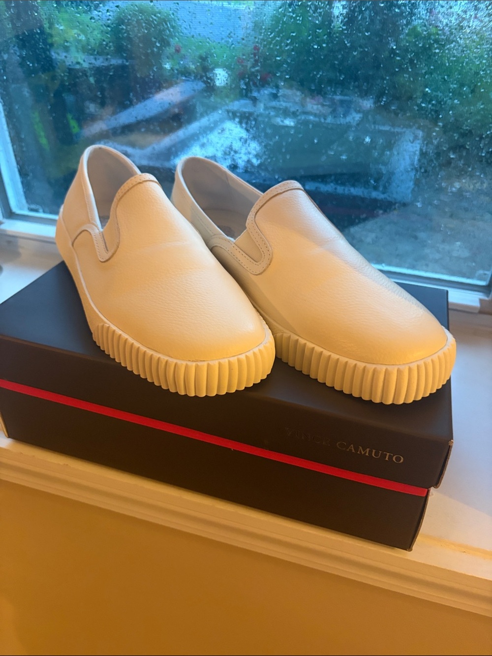 Vince Camuto Women’s Cream Leather Slip-On Sneakers